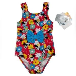NWT Disney Store Floral Minnie Mouse Adaptive Swim Suit UPF 50+
